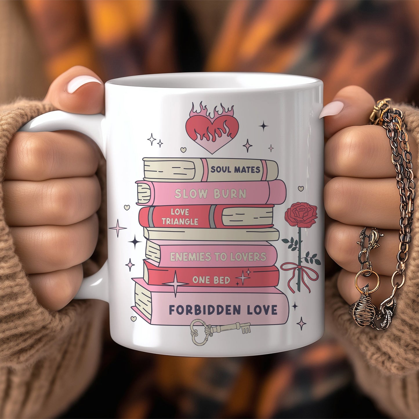 Classic Romance Book Stack Romance Trope Bookish 11oz Coffee Mug